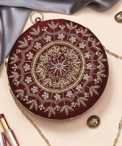 Luxury Embroidered Round Clutch