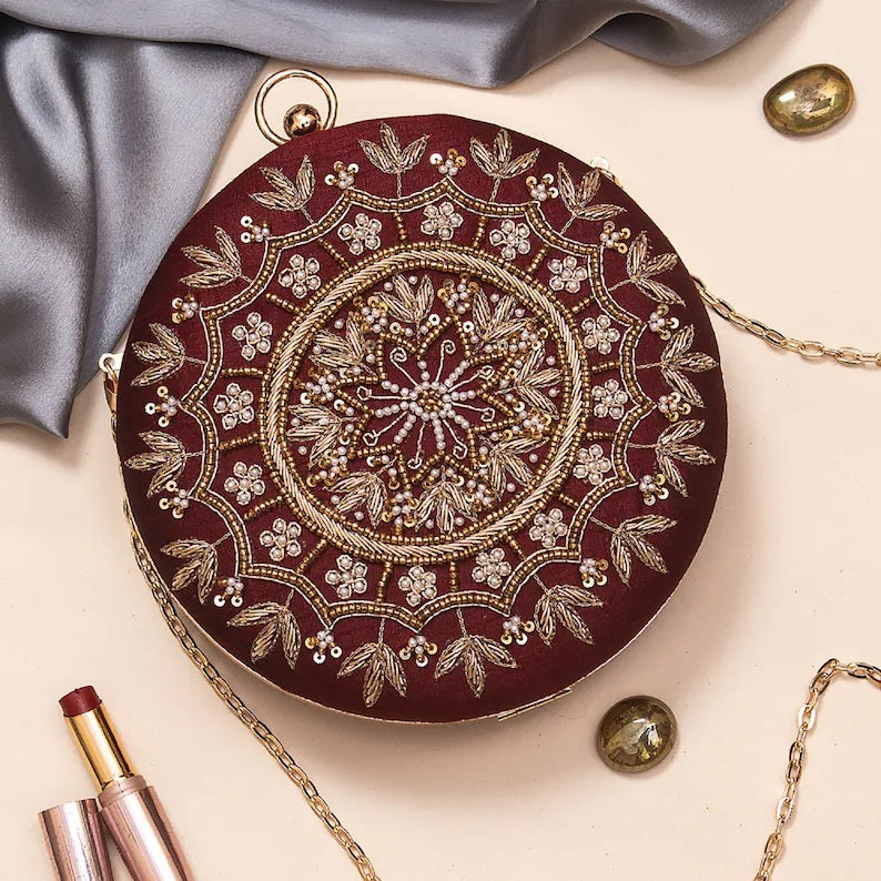 Luxury Embroidered Round Clutch