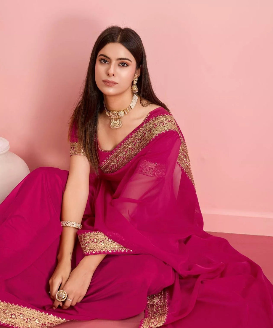 Tabby Silk Organza With Embroidery Lace Work Sari &  Blouse