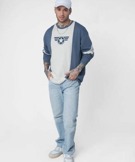 Captain America Colourblock Oversized Full Sleeve T-Shirts
