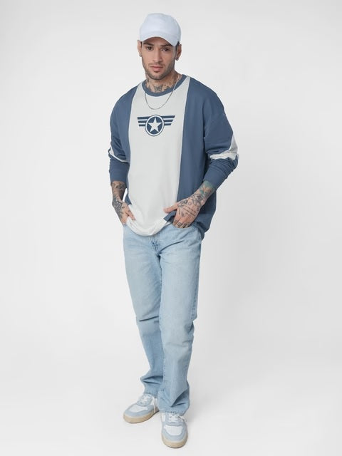Captain America Colourblock Oversized Full Sleeve T-Shirts