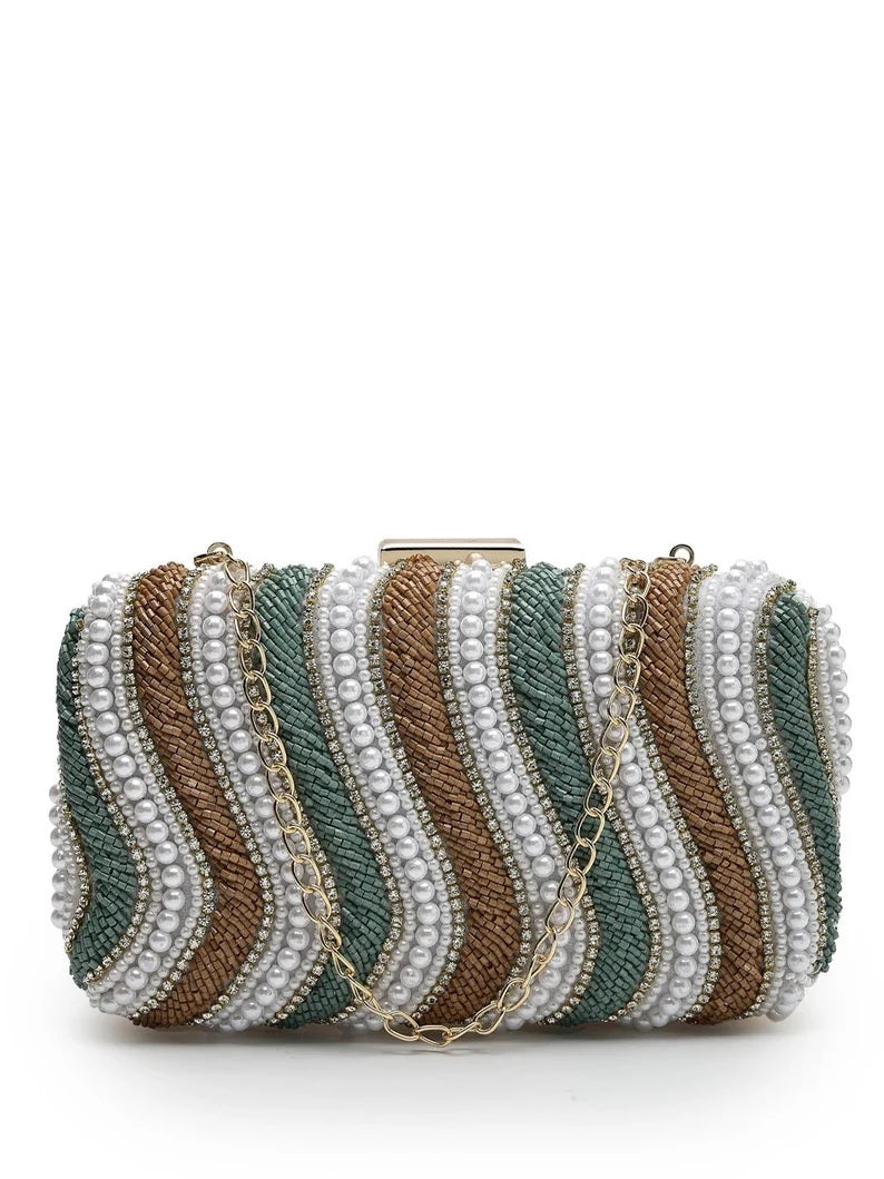 Traditional Embellished Faux Silk Box Clutch