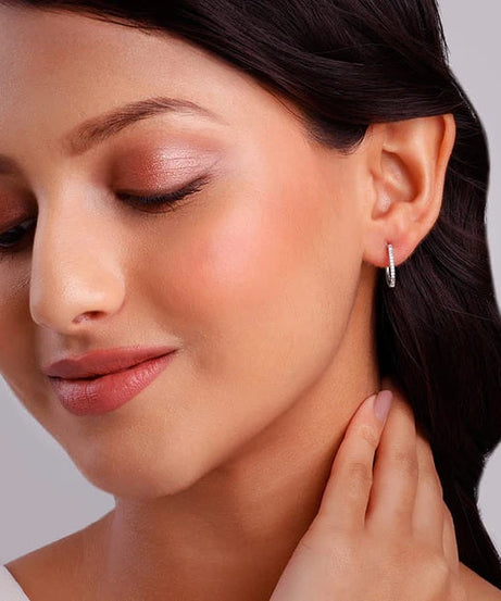 Silver Zircon Twinkling Hoop Earrings