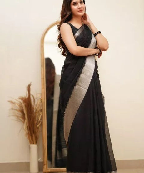 Black Faux Georgette Fancy Traditional Look Saree with Blouse