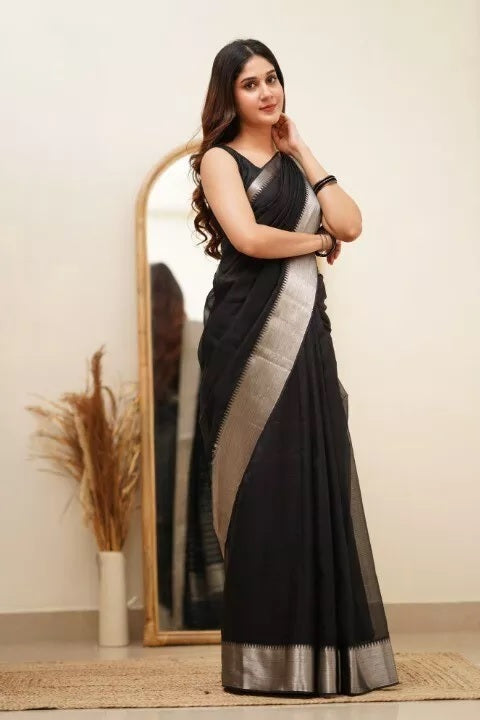 Black Faux Georgette Fancy Traditional Look Saree with Blouse