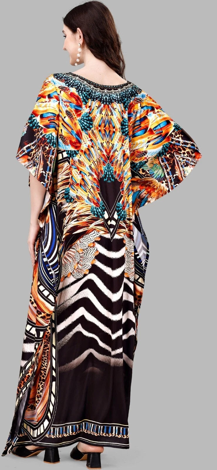 Free Size Beach Kaftan Dresses for Women Print V-Neck Long Swimsuit Cover Ups