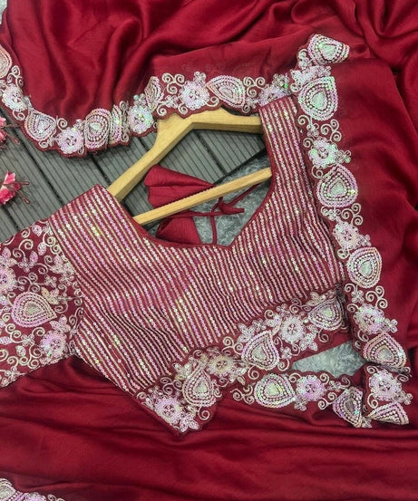 Soft Rangoli Silk With Embroidery,Sequence Work Wedding Party Wear Saree With Blouse11-KK