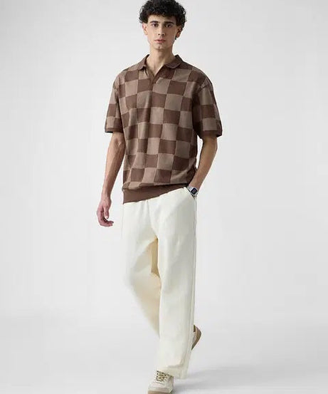Jacquard Old School Brown Oversized Polos