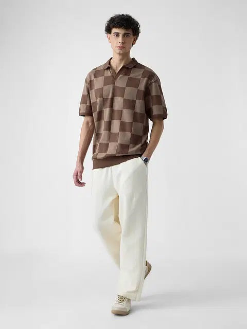 Jacquard Old School Brown Oversized Polos