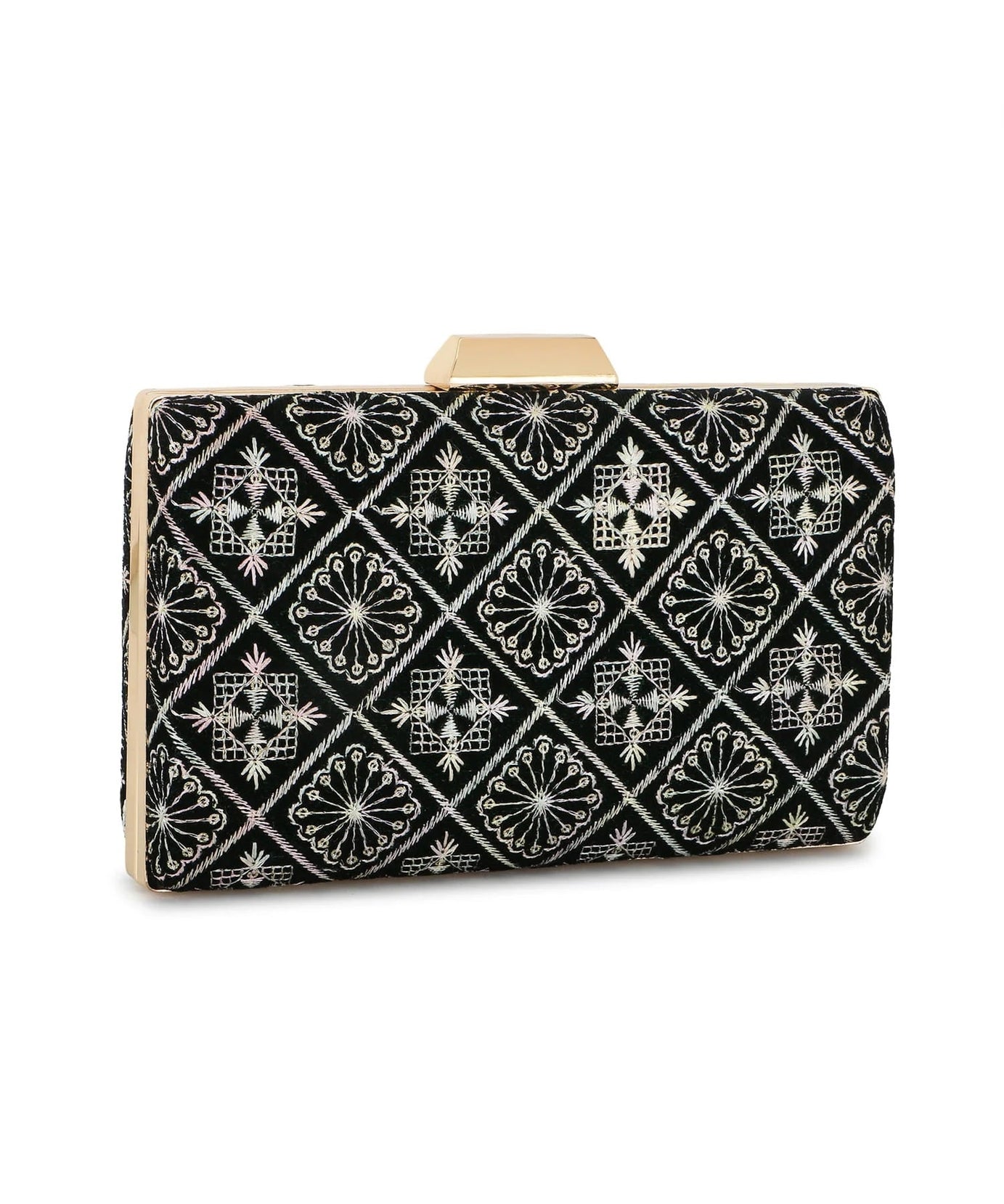 Hue Geometric Embroidered Velvet Clutch