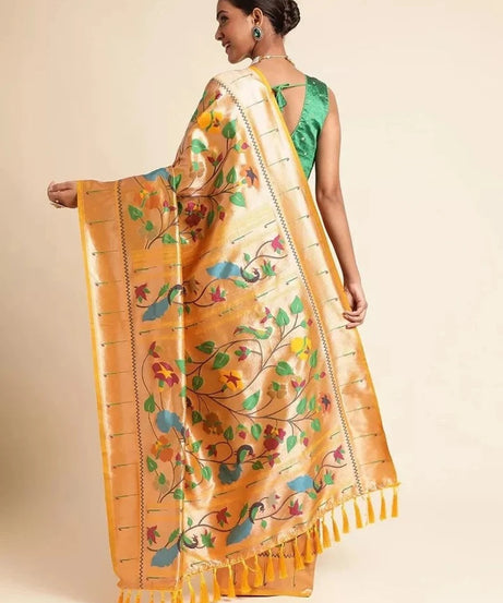 Traditional Banarasi Silk Saree with Gold Zari Weaving Sari & Blouse