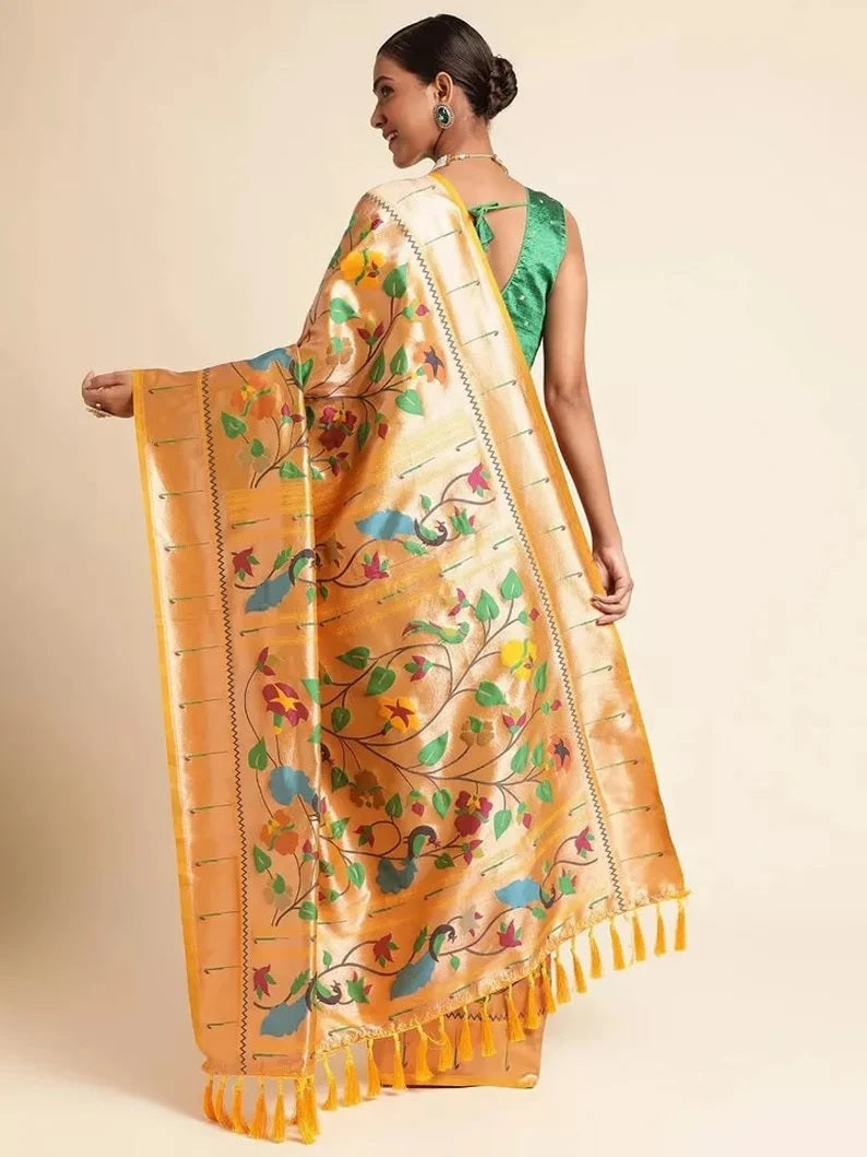 Traditional Banarasi Silk Saree with Gold Zari Weaving Sari & Blouse