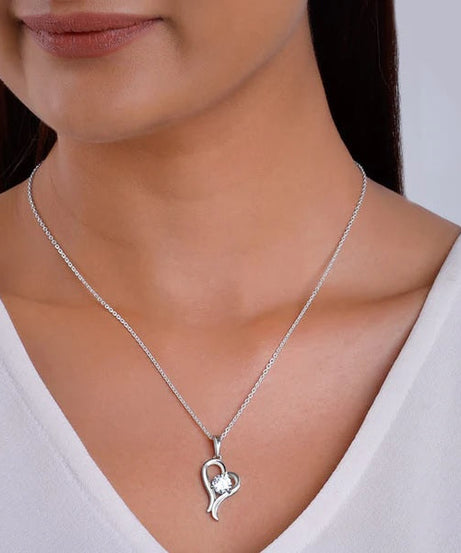 Silver Zircon Curl Heart Necklace with Link Chain
