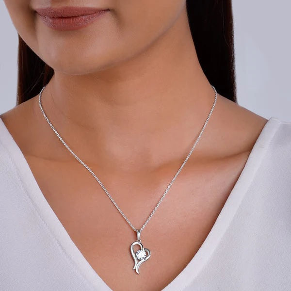 Silver Zircon Curl Heart Necklace with Link Chain