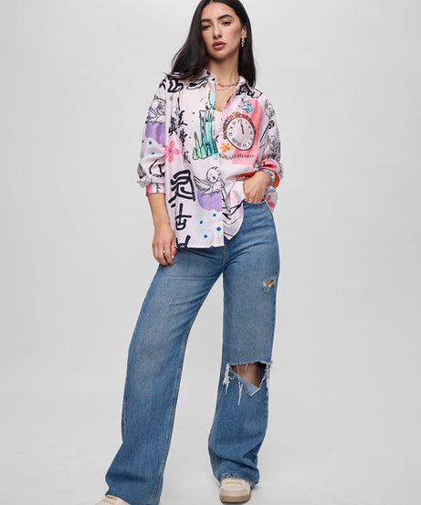 Textured Cinderella Women Boyfriend Shirts