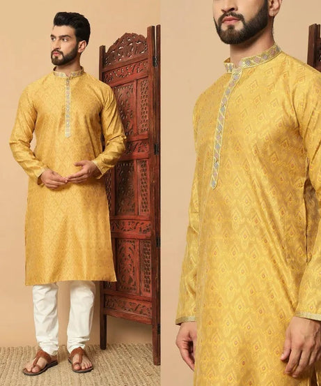 Heavy Silk Jacquard With Embroidery Men's Kurta Set