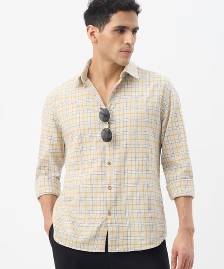 Checks Ochretone Cotton Linen Shirts