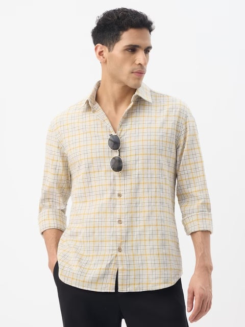 Checks Ochretone Cotton Linen Shirts