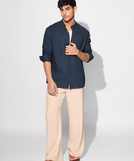 Navy Blue Cotton Linen Shirts
