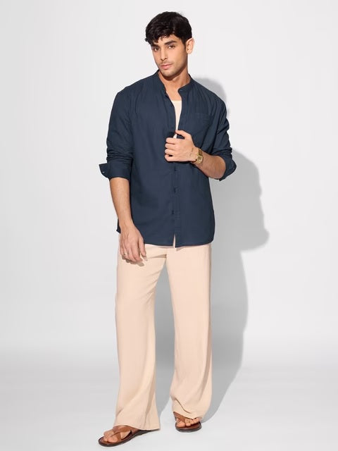 Navy Blue Cotton Linen Shirts