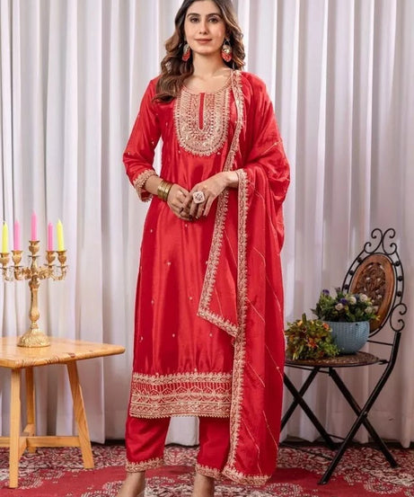 Heavy Pure Chinon Classic Stitched Kurti Bottom & Dupatta