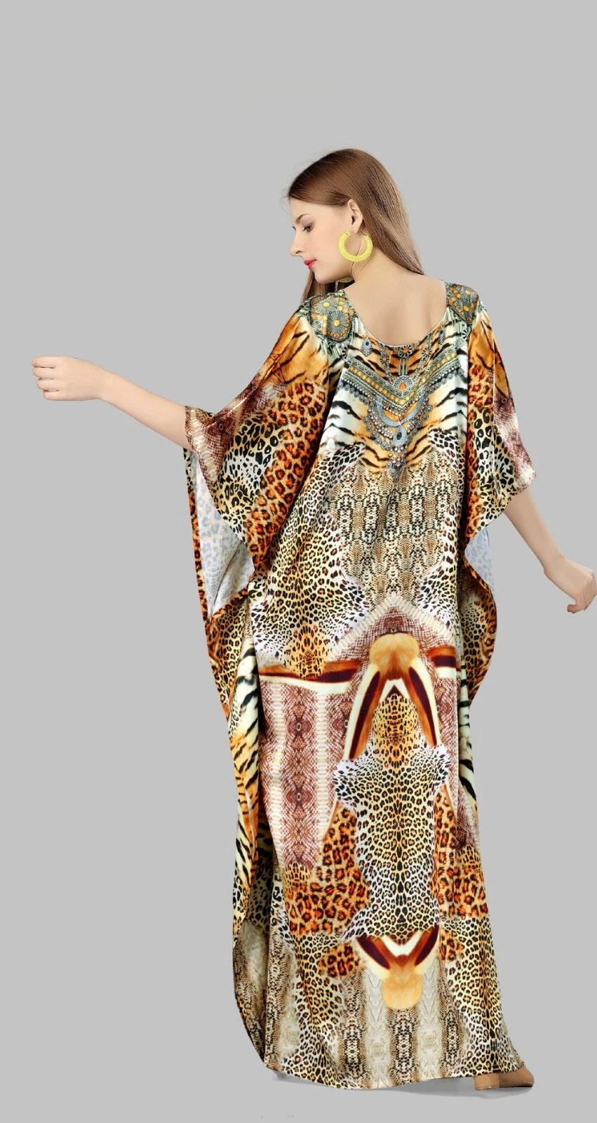 Animal Print Loose Long Kaftan Dress For Women,Party Wear