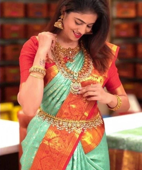 Women's Traditional Banarasi Soft Silk Wedding Wear Saree & Blouse 11-KT