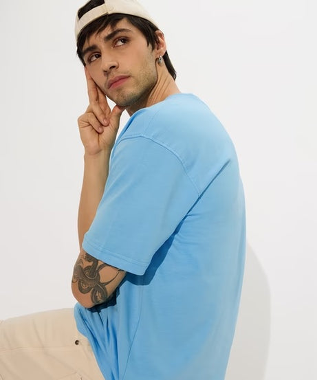 Solids Sea Blue Oversized T-Shirts