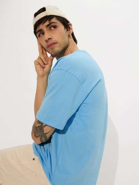 Solids Sea Blue Oversized T-Shirts