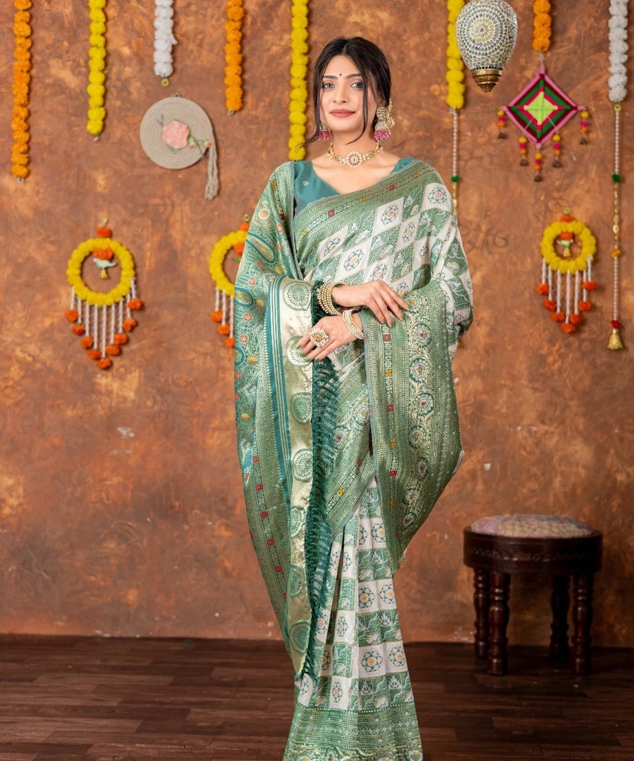 Premium Patola Silk Traditional Saree , Wedding Wear Sari With Blouse