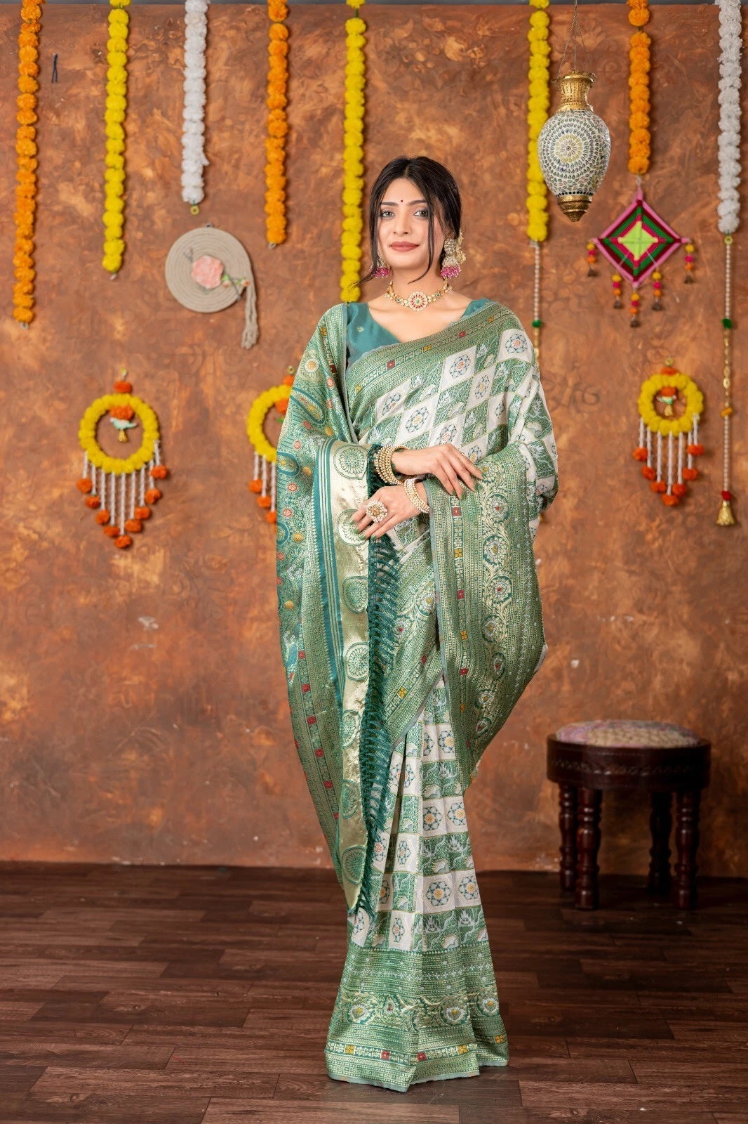 Premium Patola Silk Traditional Saree , Wedding Wear Sari With Blouse