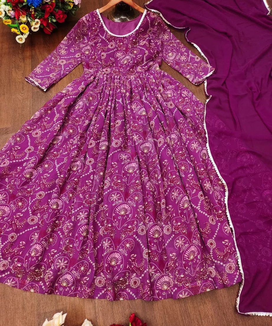 Faux Georgette Long Anarkali Gown & Dupatta