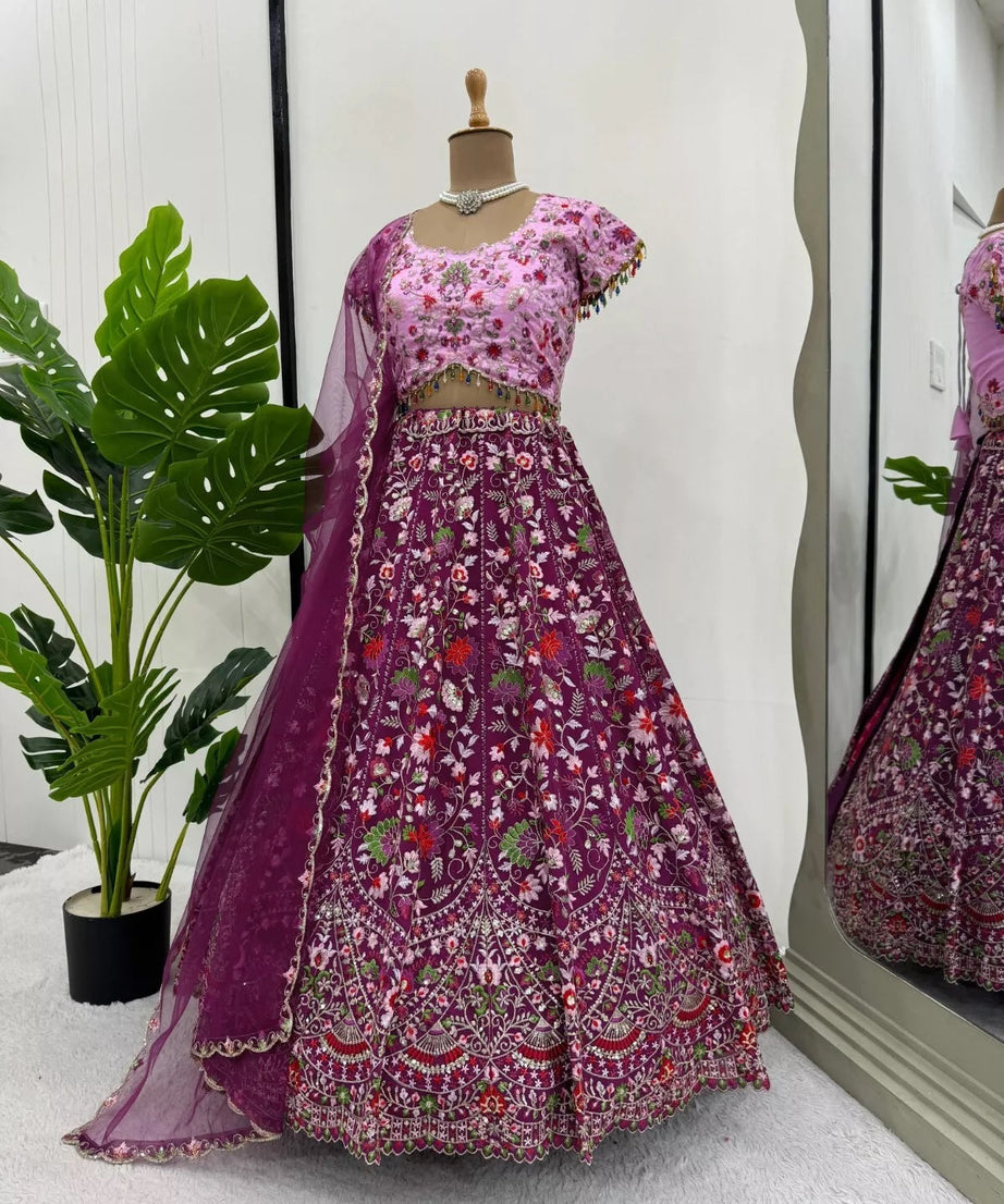 Georgette With Thread Sequence Work Lehenga Blouse & Dupatta