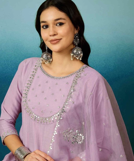 Beautiful Trending Silk Blend With Embroidy Work Kurti/Bottom With Dupatta Set 12-BS