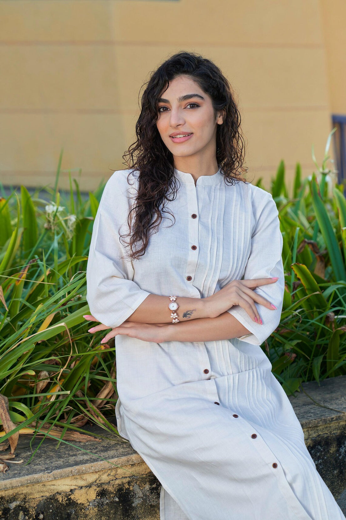 Linen Pleated Kurta Set Kurta Salwar Set for women