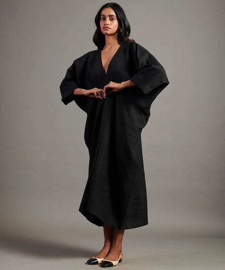 Linen Gathered Kaftan Dress
