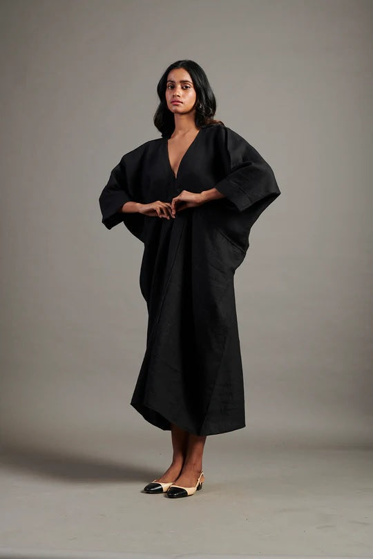 Linen Gathered Kaftan Dress