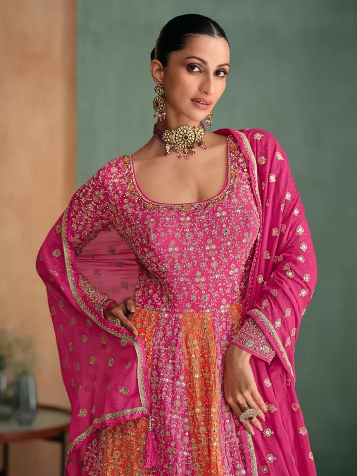 Traditional Pakistani Heavy Georgette Free Size Stitched Top Bottom Dupatta