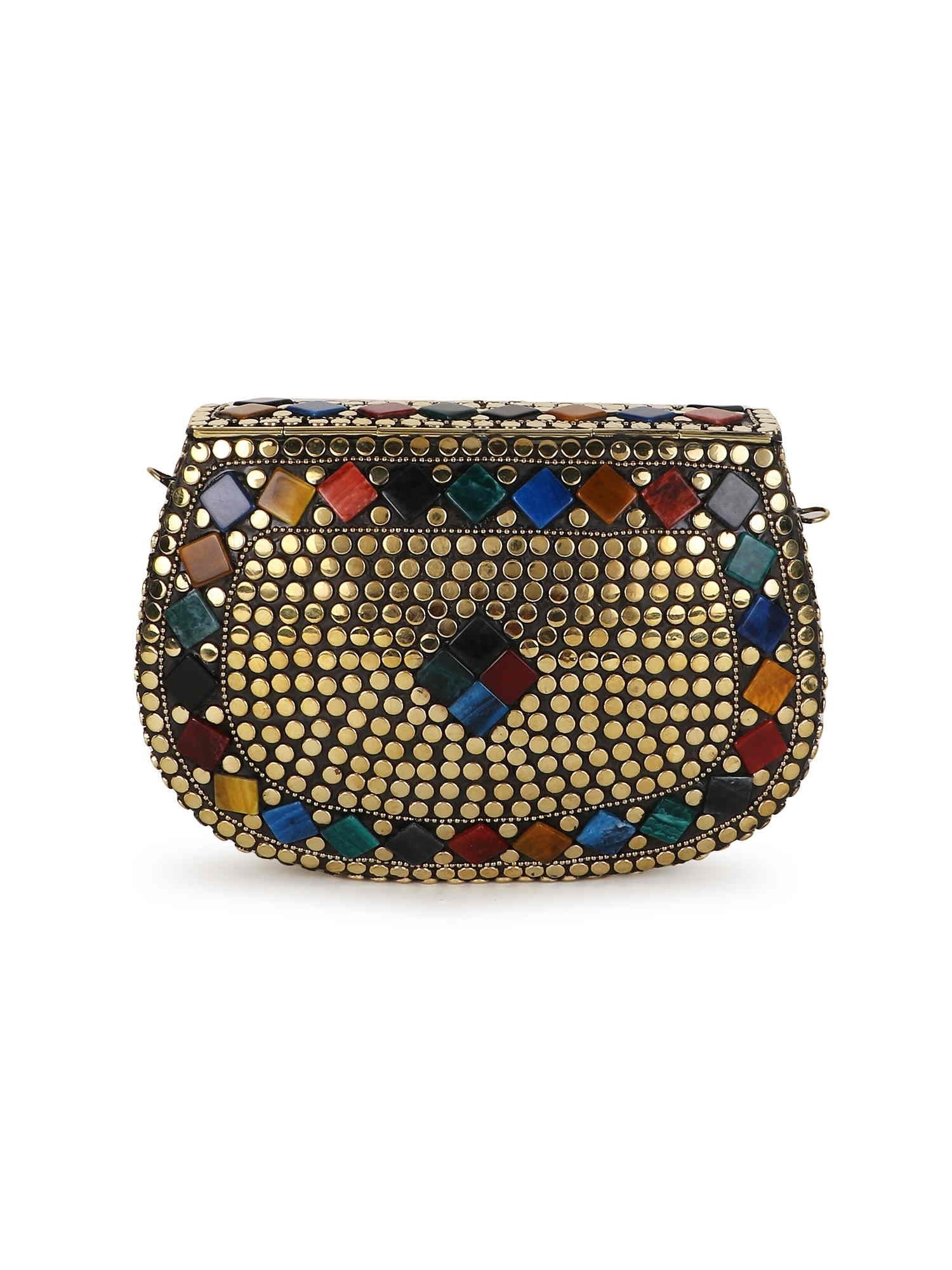 Mosaic Embellished Metal Clutch