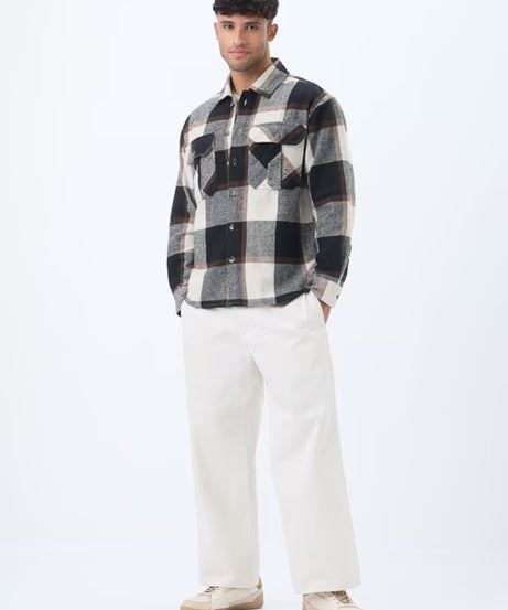 Plaid Cream, Blue, Grey Men Flannel Shackets