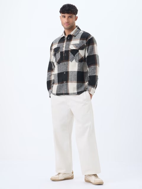 Plaid Cream, Blue, Grey Men Flannel Shackets