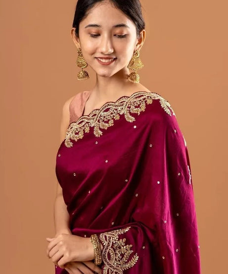 New Heavy Satin Silk Saree Blouse,Party Wedding Wear Sari