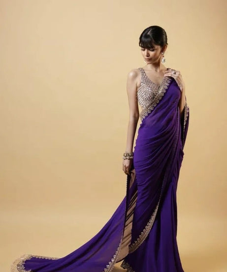 Georgette Wedding Saree & Blouse,Party Function Wear Sari & Blouse