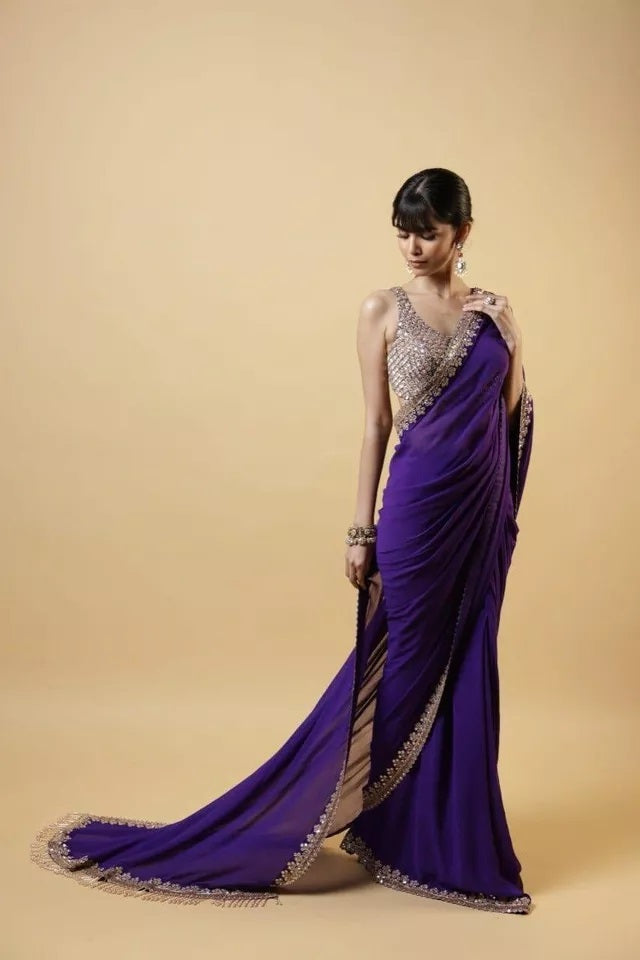 Georgette Wedding Saree & Blouse,Party Function Wear Sari & Blouse