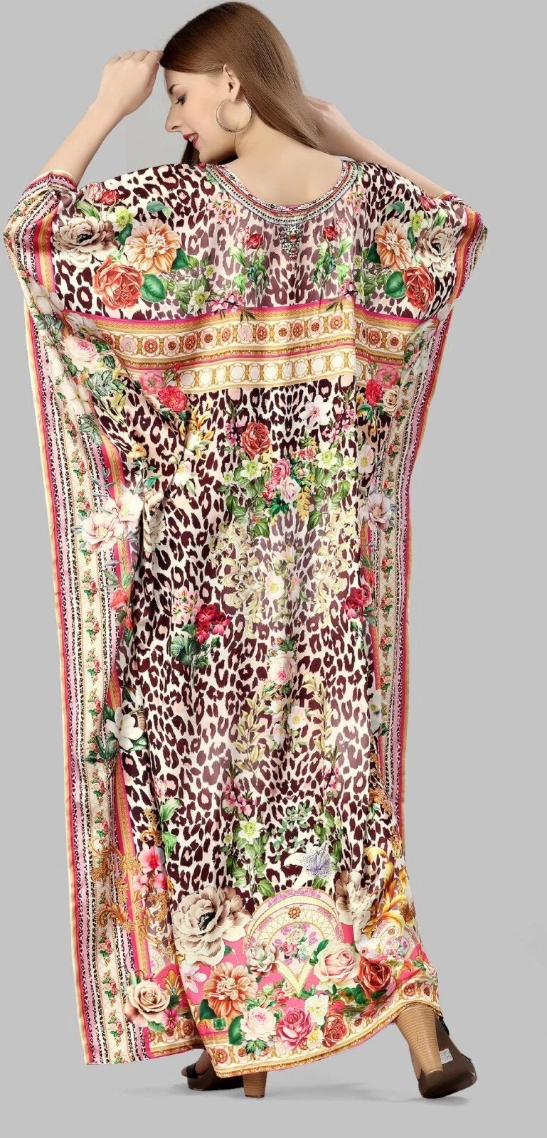 Women's Kaftan Dress Colorful Printed Long Maxi Style Dress