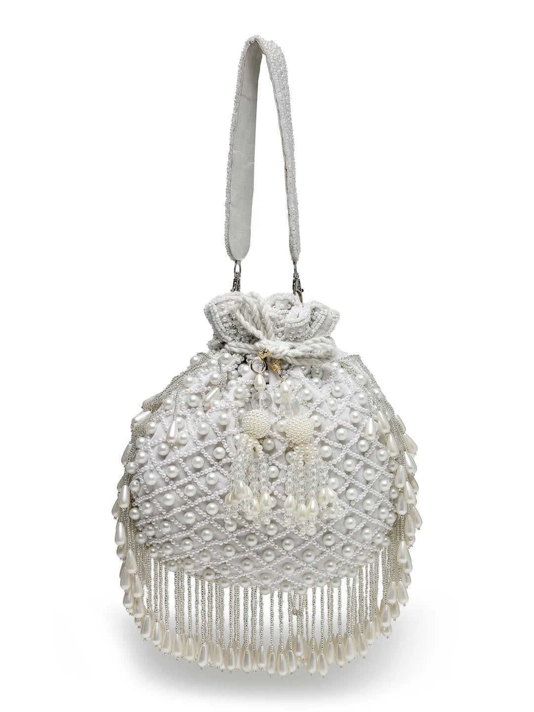 Droop Pearl Embellished Velvet Potli Bag