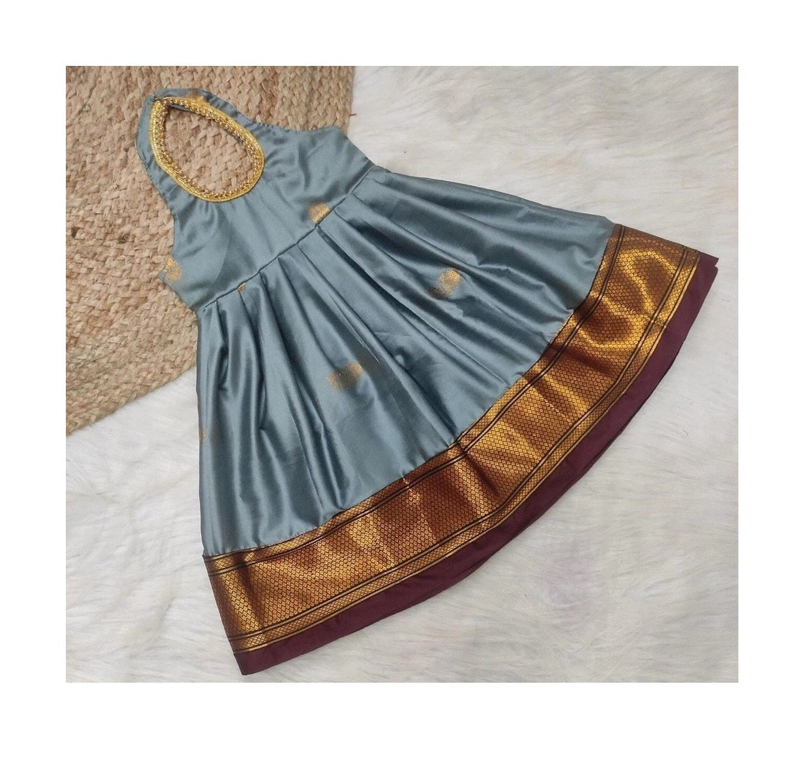 Aura Silk Wedding Wear Stitched Gown Dress For Girls & Kids 22-KL