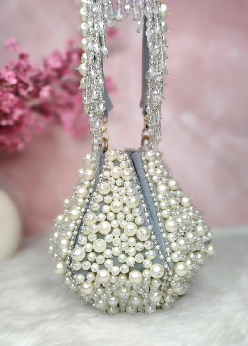 Pearl Embellished Lotus Potli Bag