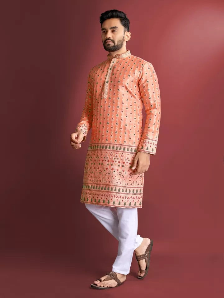 Stitched Heavy Jacquard Silk Indian Traditional Look Kurta Pajama For Men's