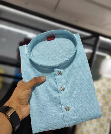 Traditional Wedding Wear Soft Jacquard Silk Stitched Kurta Pajama For Men's